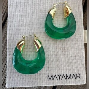 Mayamar Green Organic Resin Hoops 24K Gold Plated — NIB